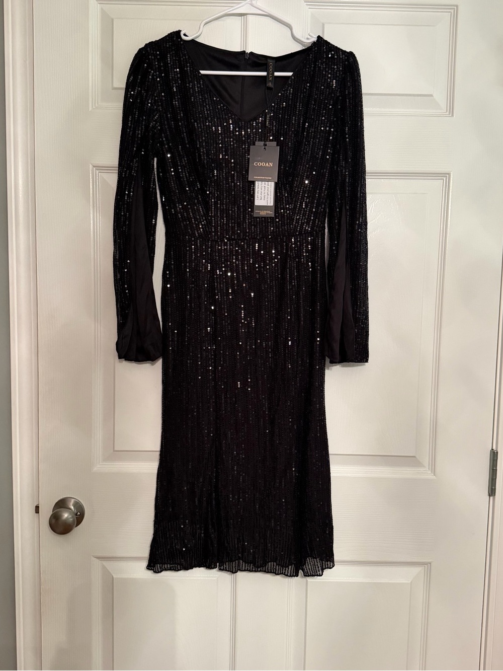 Black Long-Sleeve Sequin Evening Dress
